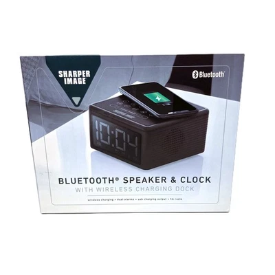 NEW Sharper Image Digital Alarm Clock Bluetooth Wireless Charging Dock Black - Image 1 of 4