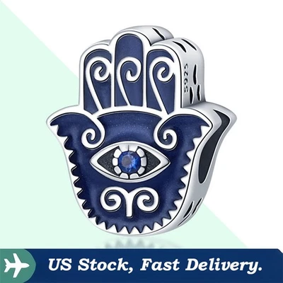 KUNSIR 925 Sterling Silver Charm for Bracelet &Necklace Hand Evil Eye Bead Charm - Image 1 of 4