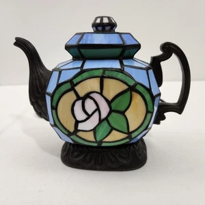 Tiffany Style - Cheyenne Decor - Stained Glass Tea Pot Accent Table Lamp Blue - Picture 1 of 9