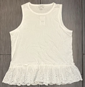 Camiseta sin mangas J Crew blanca con volantes ojales festoneados dobladillo talla XS NUEVA CON ETIQUETAS - Imagen 1 de 5
