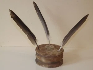 17thC. Possibly Earlier Turned Marble Scribes Inkwell with Small Ink Dip Bottle - Picture 1 of 17