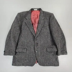 Harris Tweed Mens Jacket Grey 44 S Pure Wool Herringbone Country Blazer Vintage - Picture 1 of 15