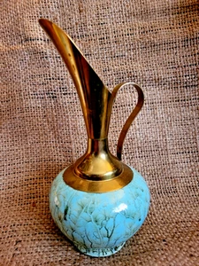 Art Deco Dutch Hand painted Delftware Ceramic and Brass Jug. Height 21cm. - Picture 1 of 7