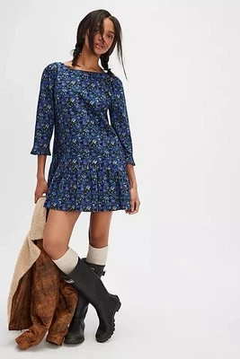 Mini Vestido Free People The Avenue Floral Espalda Abierta Azul Marino Combo Talla Pequeña Nuevo sin Etiquetas Foto 1 de 4