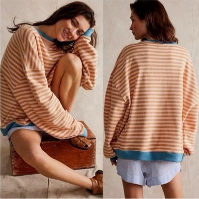 NEW Free People Classic Striped Crewneck Latte Combo Size XS - Image 1 of 4