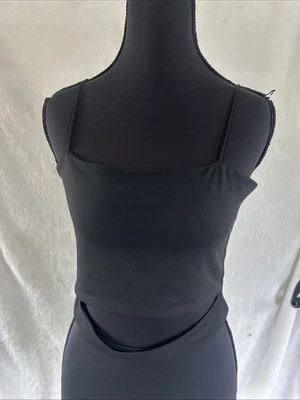 Black Spaghetti Strap Crop Top Going Out Top Women’s Medium Satin - Image 1 of 4