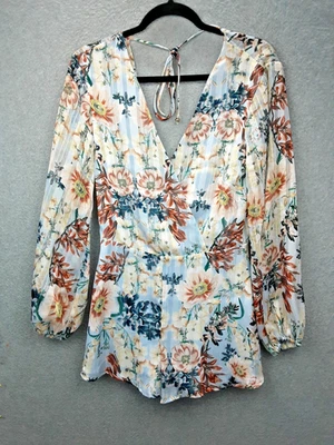 Bec &  Bridge Size 8 Long Sleeve Sheer Lined Crossover Bodice Playsuit Romper - image 1 of 4