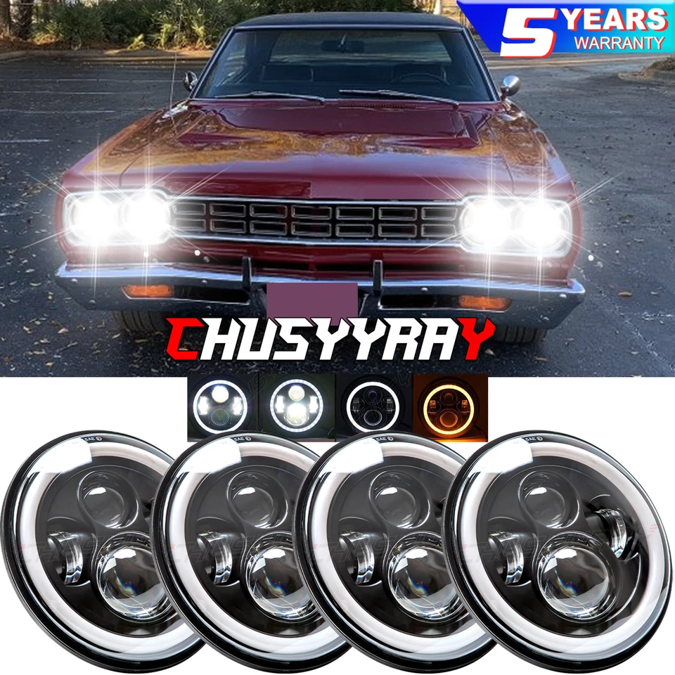 4件装5.75英寸LED车头灯HI&LO DRL转向信号适用于普利茅斯卫星1968-1974 — 第 1/4 张图片