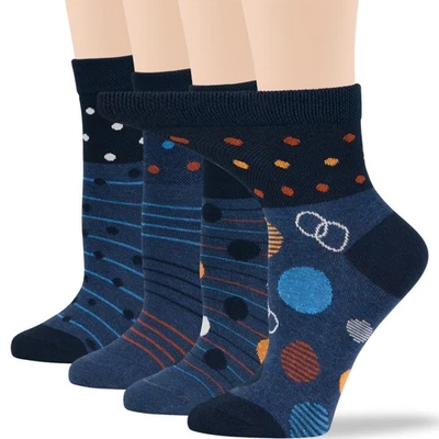 Women Diabetic Cotton Sock 4 Pairs Medium 9-11 Dark Navy Indigo Blue Orange - Image 1 of 4