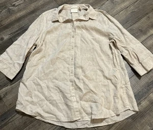 Chico's No Iron Linen Button-down Shirt Tan 3 Sz XL Blouse Top 3/4 Sleeve - Picture 1 of 7