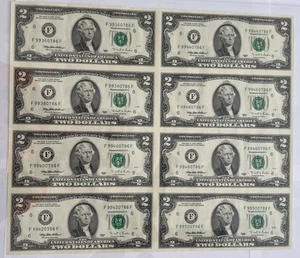 1995 Uncut Sheet of 8 $2 Federal Reserve Notes UNC Atlanta FW Ships in Tube - Picture 1 of 2