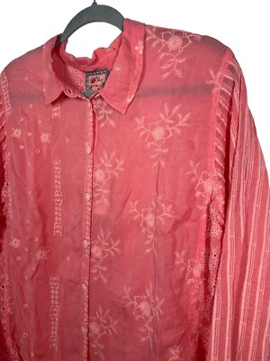 Johnny Was XS Nyx Shirt Tunic Blouse Coral Tonal Floral Embroidered Eyelet $335 - Image 1 of 4