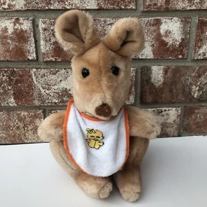 Lin Lyn Trading Kangaroo Plush 8” Belly Pouch Stuffed Animal Toy Tan Duck Bib - Picture 1 of 8