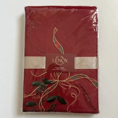 NWT Lenox Holiday Nouveau Cutwork Tablecloth 60" x 102” Red Holiday Accents - Image 1 of 4