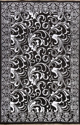 BLACK/ SILVER Versace Design Abstract Oriental Area Rug Hand-knotted 4x6 Carpet - Image 1 of 4