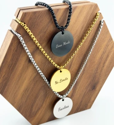 Custom Engraved Men’s Disc Necklace – Personalized Name Pendant, Gift for Him - Image 1 of 4