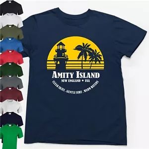 CAMISETA AMITY ISLAND > Divertido Eslogan Geek Nerd Tiburón Mandíbulas Películas Regalo Para Hombres - Imagen 1 de 24