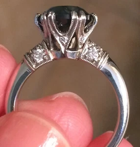 Montana Sapphire in Vintage Style Platinum Diamond Setting - Picture 1 of 9