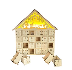 Adventskalender Holz zum Befüllen Weihnachts-Deko teilw LED Beleuchtung - Bild 1 von 3
