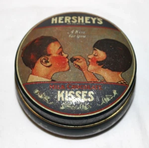 VINTAGE 1982 HERSHEY'S MILK CHOCOLATE KISSES TIN MADE IN ENGLAND 3.5" x 1.75" - Picture 1 of 5
