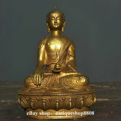 8" Budismo Tibetano Bronce Oro Sakyamuni Tathagata Buda Dragón Túnica Escultura Foto 1 de 4