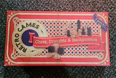 Retro Games Chess, Draughts and Backgammon Board Game Set  - Image 1 of 4