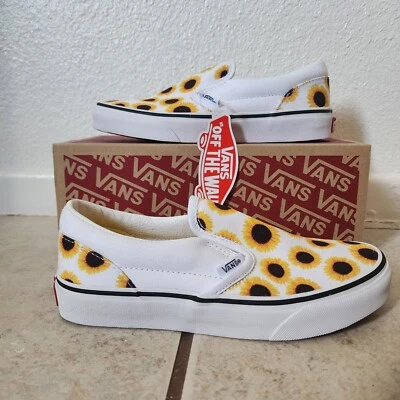 Tênis Vans girassol crianças jovens meninas tamanho 3 branco amarelo sem salto - Imagem 1 de 4