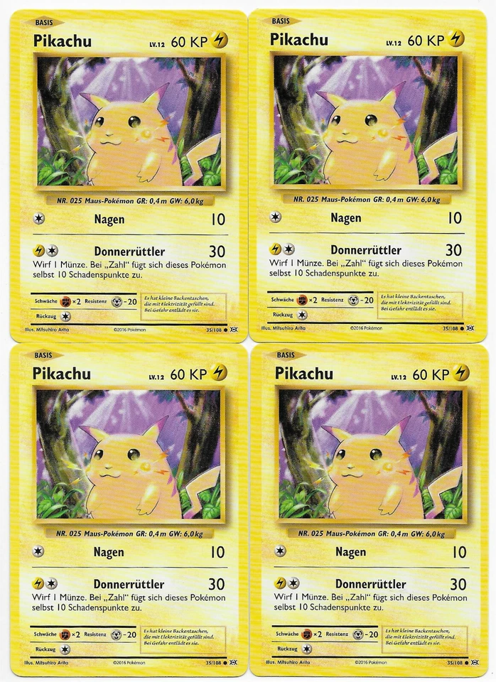 Play Set - 4 x Pikachu # 35/108 Common Evolution 2016 Pokemon Deutsch Mint - Bild 1 von 1