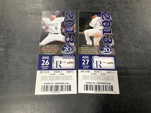 Rockies 2013 Ticket Stub 8/26/13-8/27/13 vs Giants - Imagen 1 de 3