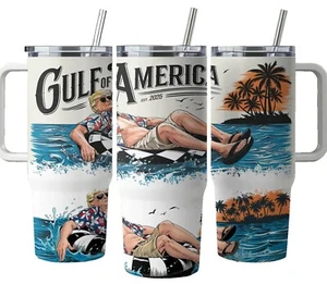 Gulf of America Donald Trump Summer Vibes 40oz Tumbler Travel Mug Cup Insulated - Picture 1 of 3
