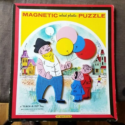 Balão quebra-cabeça plástico embutido magnético Teach-a-Tot homem T6580A Playskool década de 1960 - Imagem 1 de 4