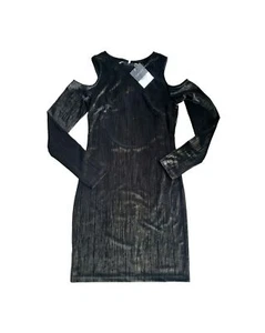 TOPSHOP BLACK VELVET GOLD GLITTER TIE BACK LONG SLEEVE BODYCON PARTY DRESS 8 - Picture 1 of 8