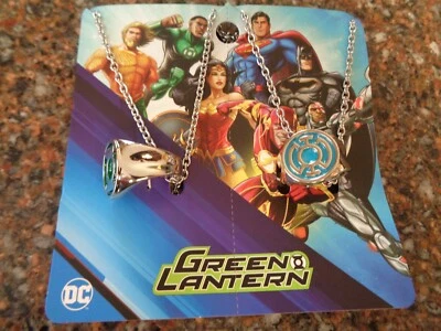 Green Lantern Green & Blue Ring Necklace Set of 2 Best Friend Bestie DC New - Image 1 of 4