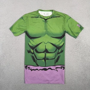 Under Armour Shirt Mens Medium Green Purple Hulk Compression Marvel Gym Active - Picture 1 of 10