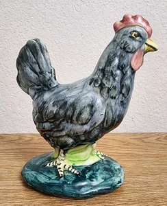 Stangl Keramik Vögel #3446 mittelgroße Henne 7 Zoll grau schwarz mit rotem Wappen & Geflecht - Bild 1 von 15
