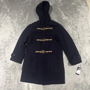 Polo Ralph Lauren Boys Duffle Coat 12 Blue Wool Hooded Toggle Thick Warm - Picture 1 of 9