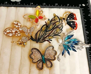 Broche 7 Piezas Hoja Cristal Mariposa Estrás Brillante, Elegante Insecto - Imagen 1 de 2