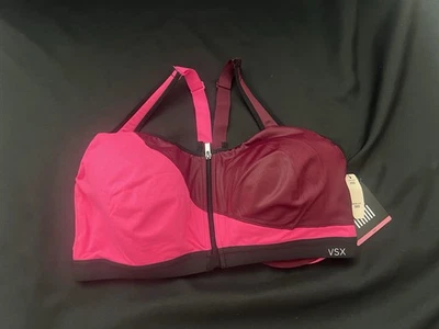 Victoria’s Secret Sport VSX Bra 38D Pink Burgundy Zip Front High Impact NWT - Image 1 of 4