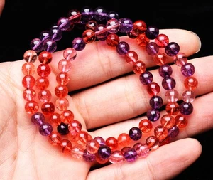 6.3mm Natural Brazil Super Seven 7 Melody Amethyst Crystal Round Beads Bracelet - Picture 1 of 6
