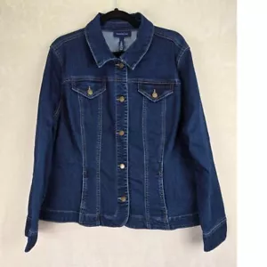 Charter Club Womens Denim Jacket Size XXL Jean Trucker Bohemian Travel Dark 90s - Picture 1 of 6