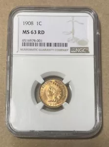 U.S. - 1908 Copper Indian Cent (NGC MS 63 RD) - Picture 1 of 6