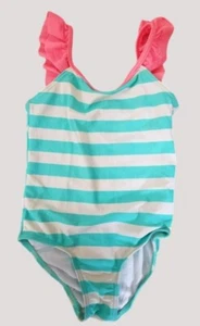 * HULA STAR Blue Striped Ruffled Strap One Piece Bathing Suit Girls Size 4 - Picture 1 of 3