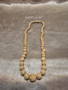 Vintage Faux Ivory Carved Necklace Ascending Cabbage Rose 16" - Picture 1 of 11