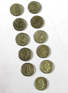 Set of 12 UK POUND COINS, 1983-2005--1984 & 1996 Coins Have Rim Printing Error! - Picture 1 of 13