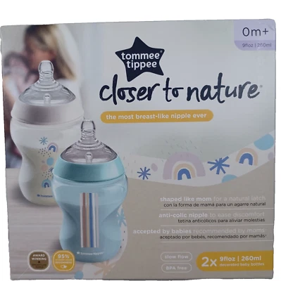 Tommee Tippee Closer To Nature 2x 9floz decorated baby bottles - Image 1 of 4