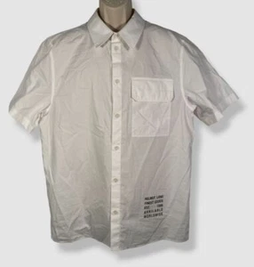 $335 Helmut Lang Men's White Logo Button-Front Short-Sleeve Shirt Size XL - Picture 1 of 6