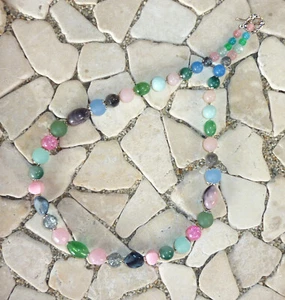 ★ mittellange Kette ★ Collier ★ grün, rosa, blau & grau ★ - Picture 1 of 5