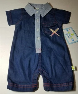 NWT 0 3 Month Infant 1 PC Creeper Outfit Snaps Denim BASEBALL duck duck goose - Picture 1 of 4