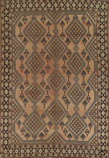 Vintage Muted Geometric Bakhtiari Area Rug 7x9 Wool Handmade Living Room Carpet