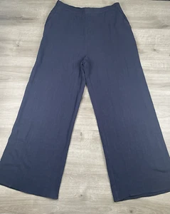 Women Size Medium Anthropologie Paradis Navy Blue 30% Linen Pants Pull-On Travel - Picture 1 of 14